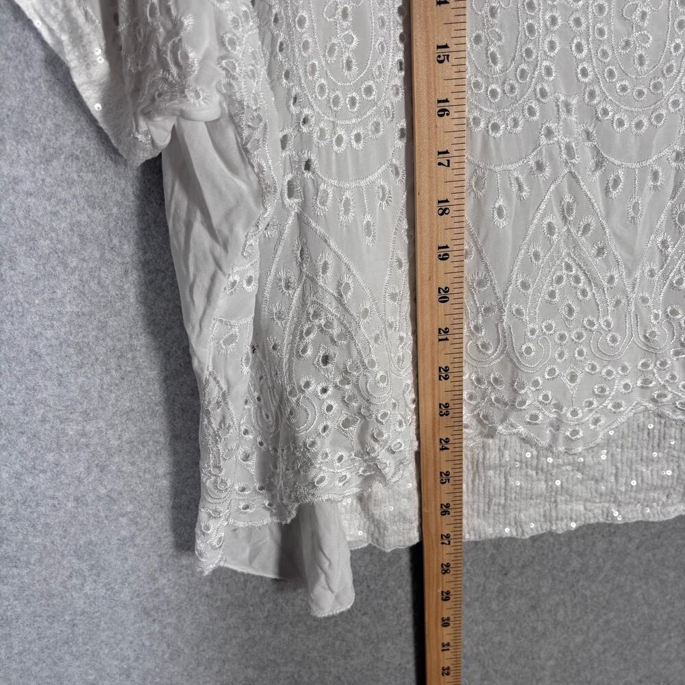 Eyelet Embroidered Top Medium Cottage Scalloped Hem Sequin Layered Made Italy - Picture 7 of 13